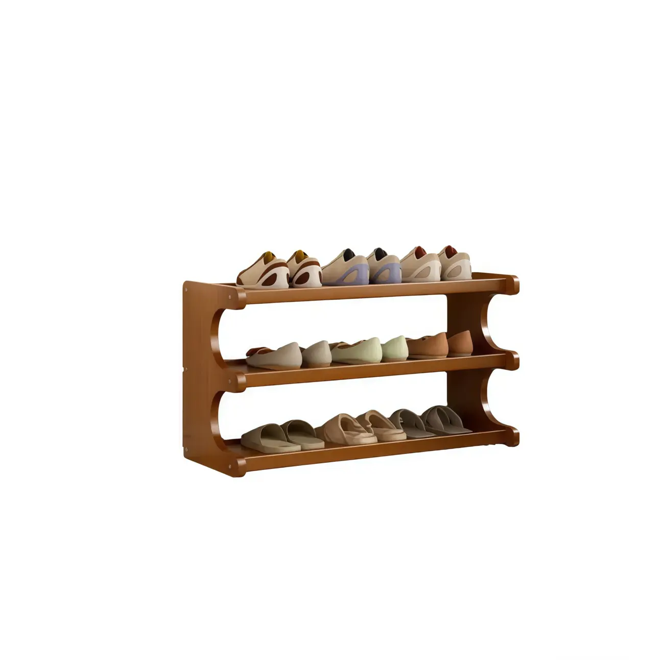 Modern Brown Shoe Rack Solid Wood Organizer Image - 12 | homeyfad