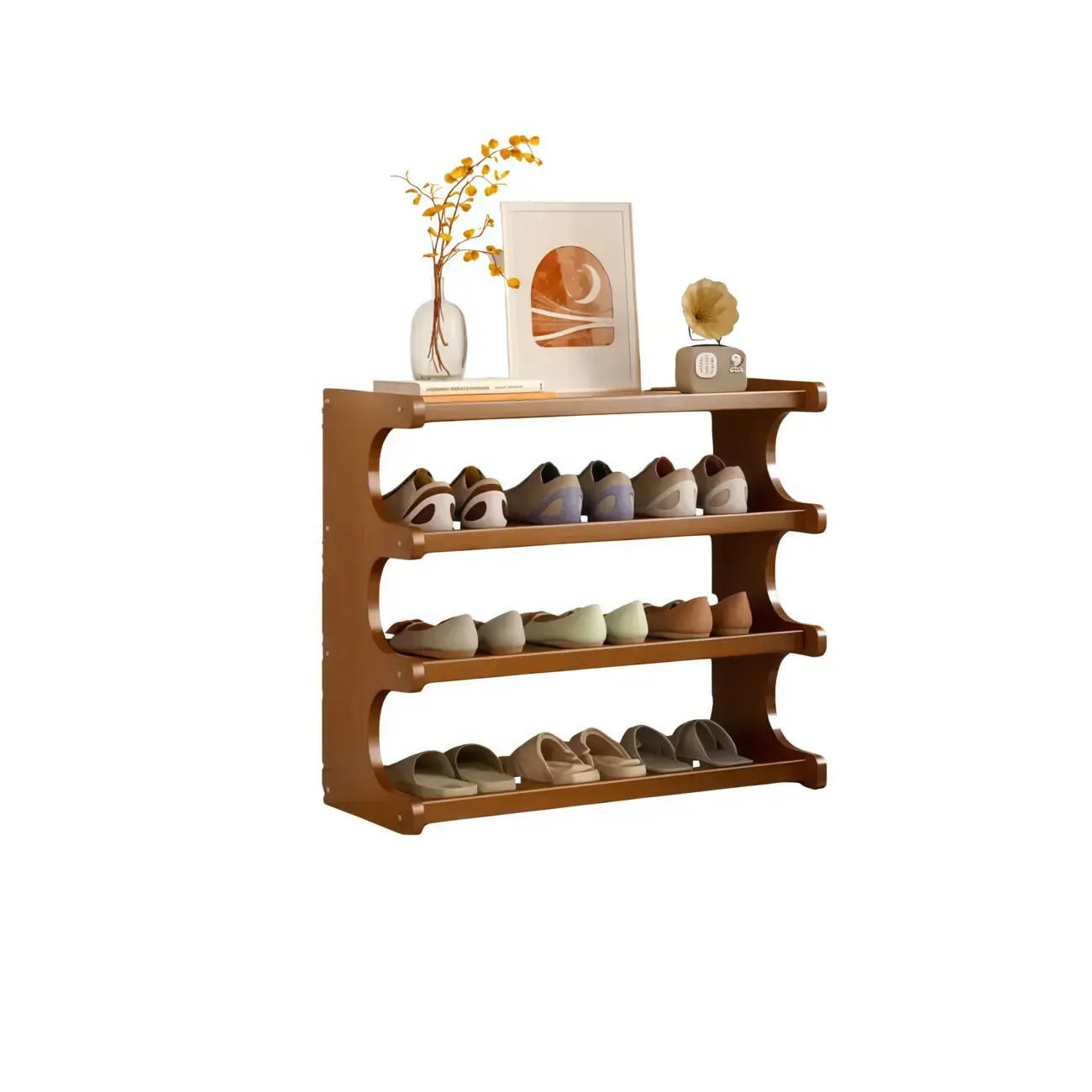 Modern Brown Shoe Rack Solid Wood Organizer Image - 14