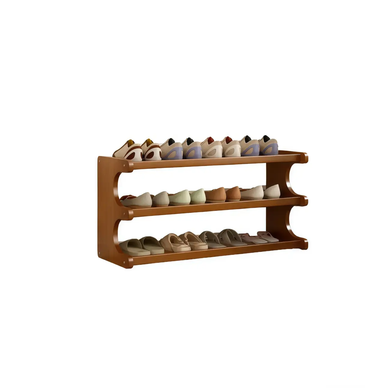 Modern Brown Shoe Rack Solid Wood Organizer Image - 15 | homeyfad