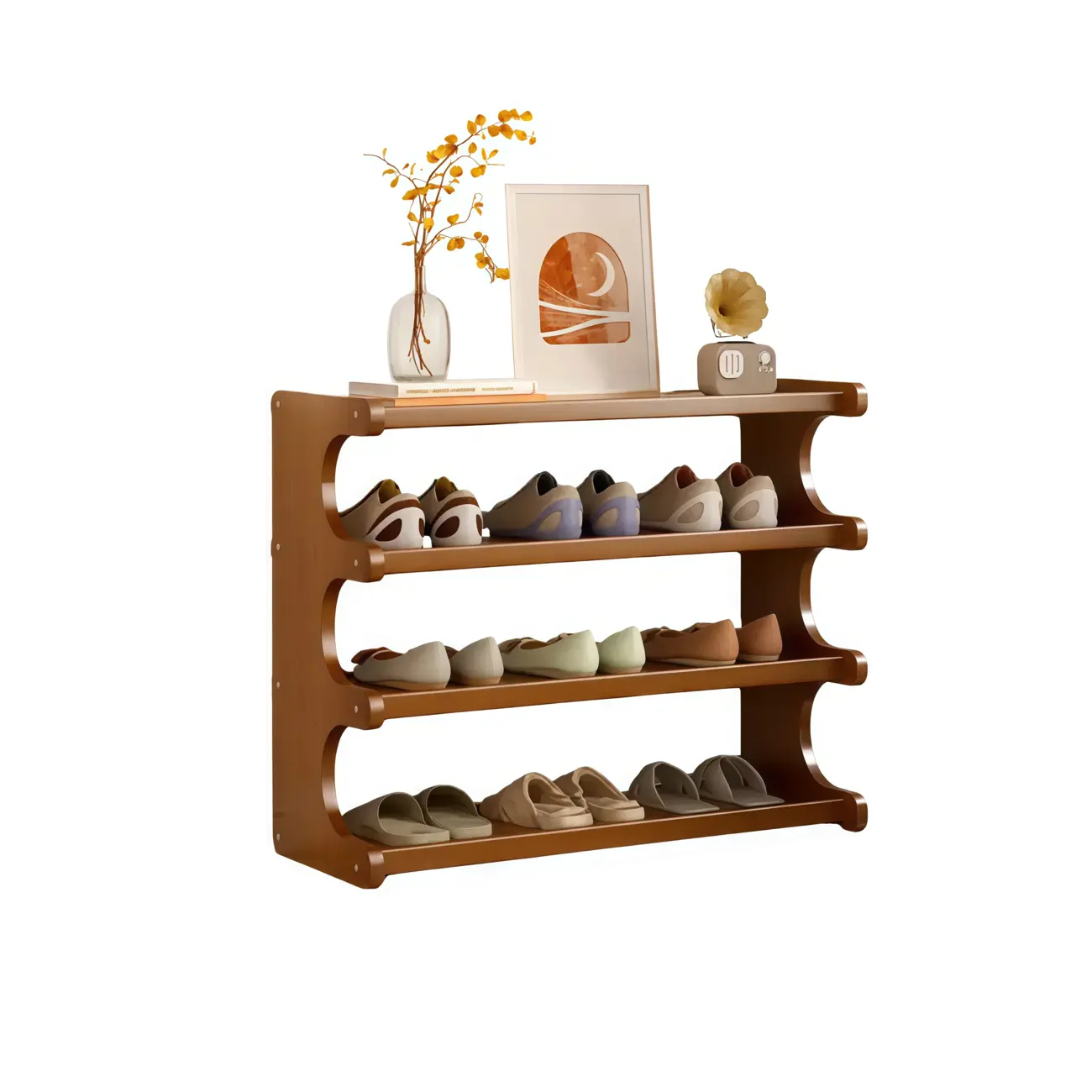 Modern Brown Shoe Rack Solid Wood Organizer Image - 16 | homeyfad