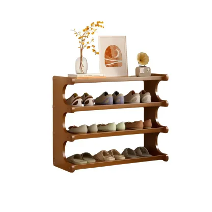 Modern Brown Shoe Rack Solid Wood Organizer Image - 16
