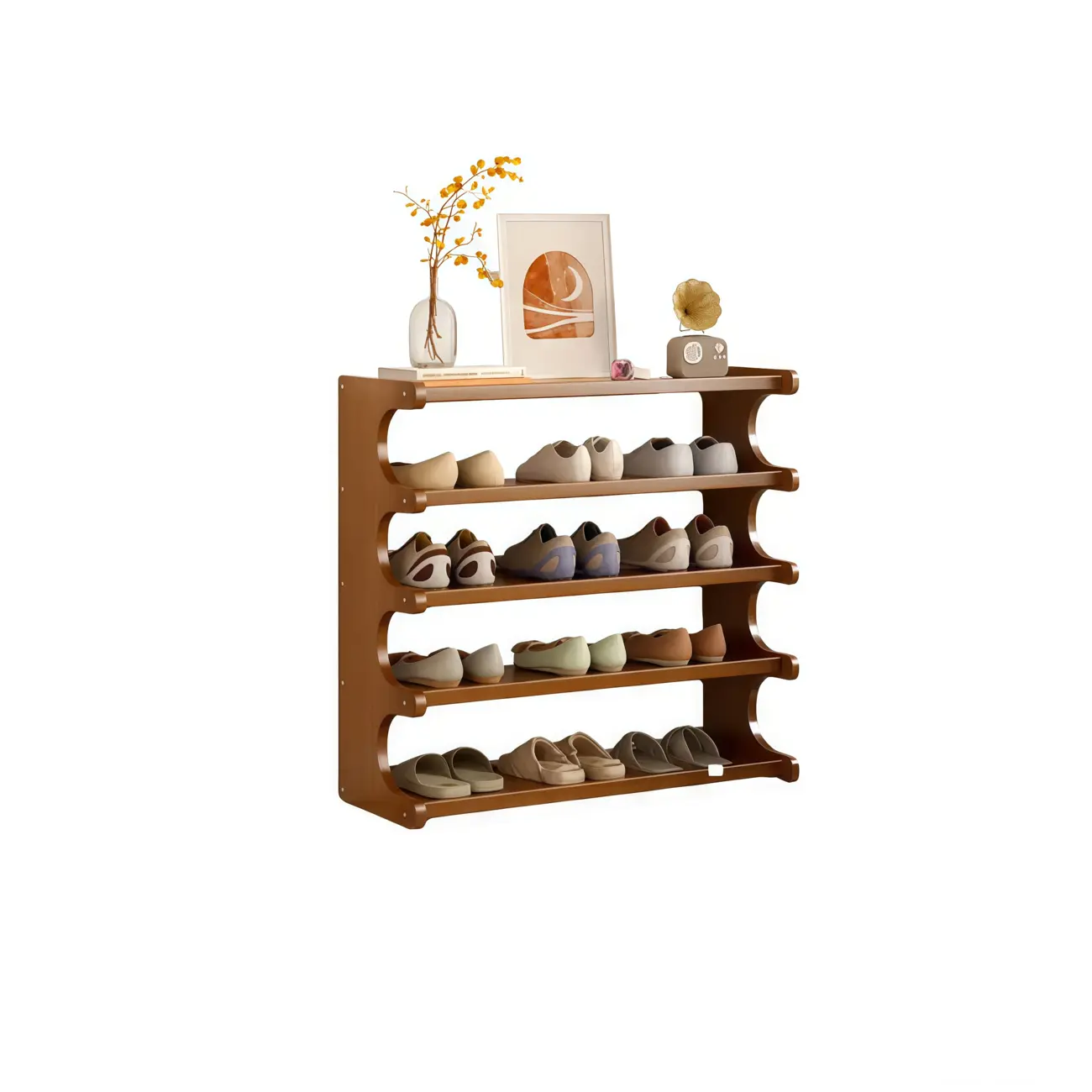 Modern Brown Shoe Rack Solid Wood Organizer Image - 17 | homeyfad