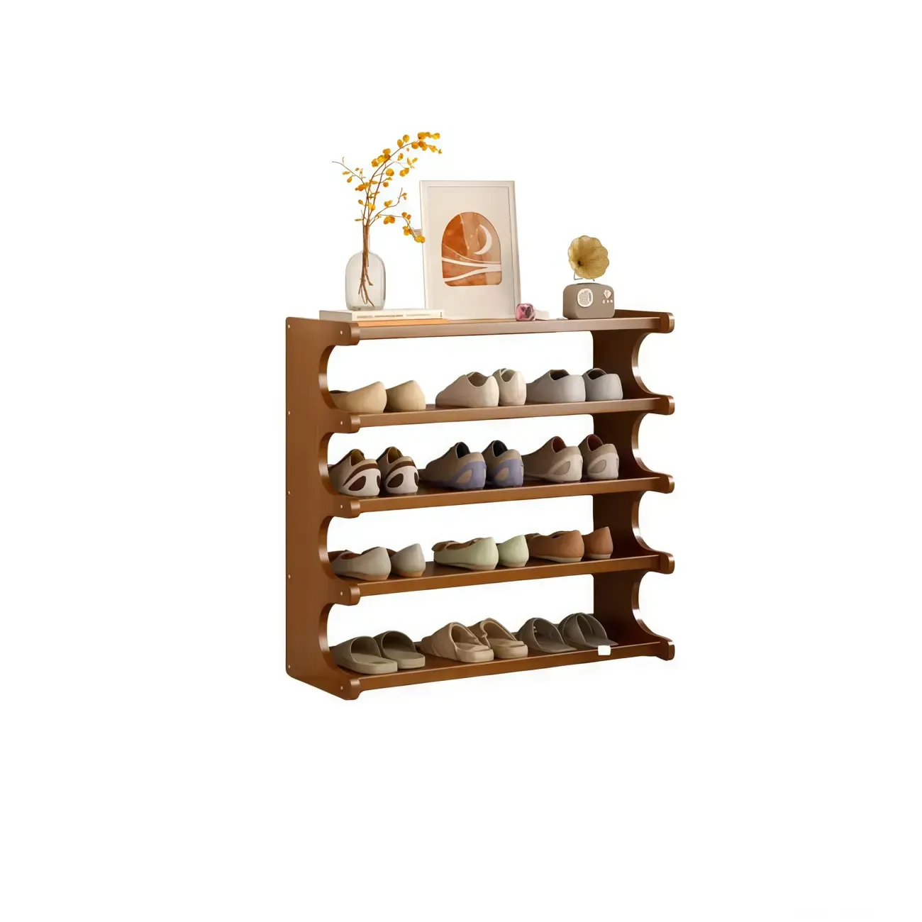 Modern Brown Shoe Rack Solid Wood Organizer Image - 17