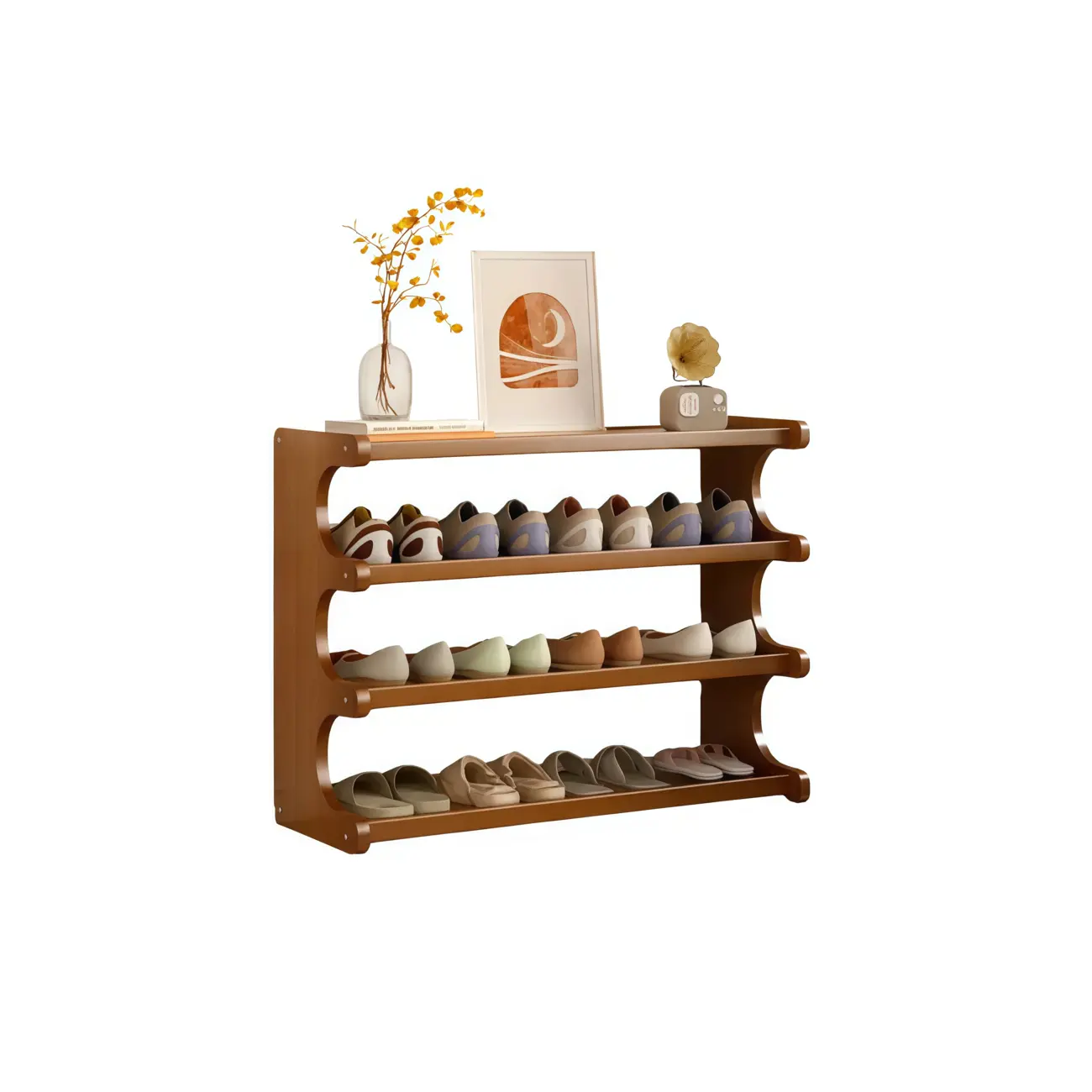 Modern Brown Shoe Rack Solid Wood Organizer Image - 18 | homeyfad