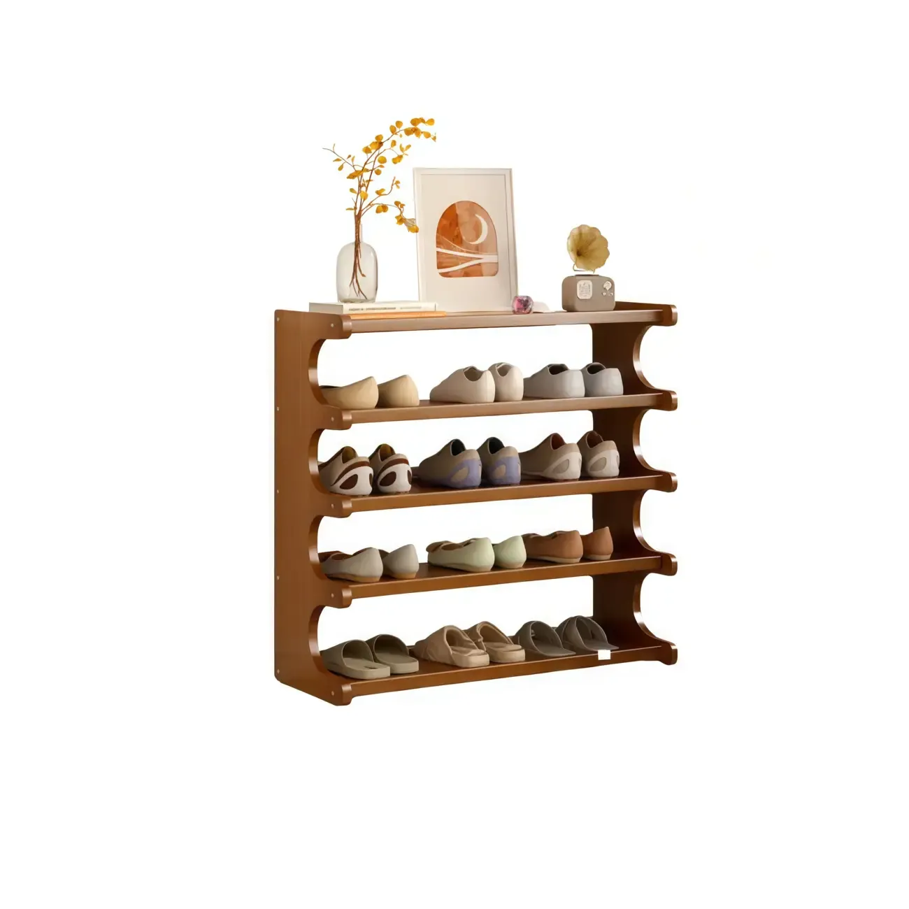 Modern Brown Shoe Rack Solid Wood Organizer Image - 21