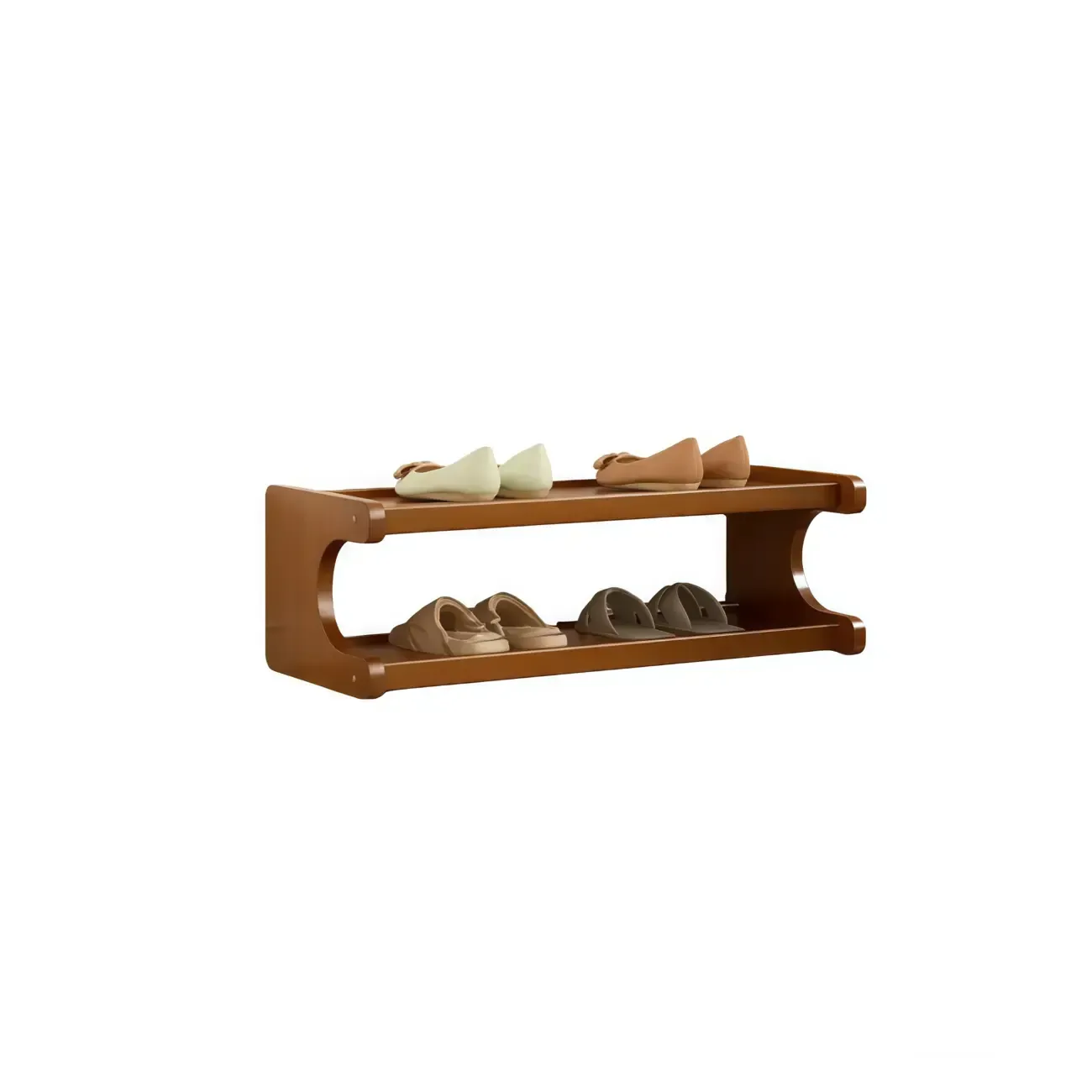 Modern Brown Shoe Rack Solid Wood Organizer Image - 22