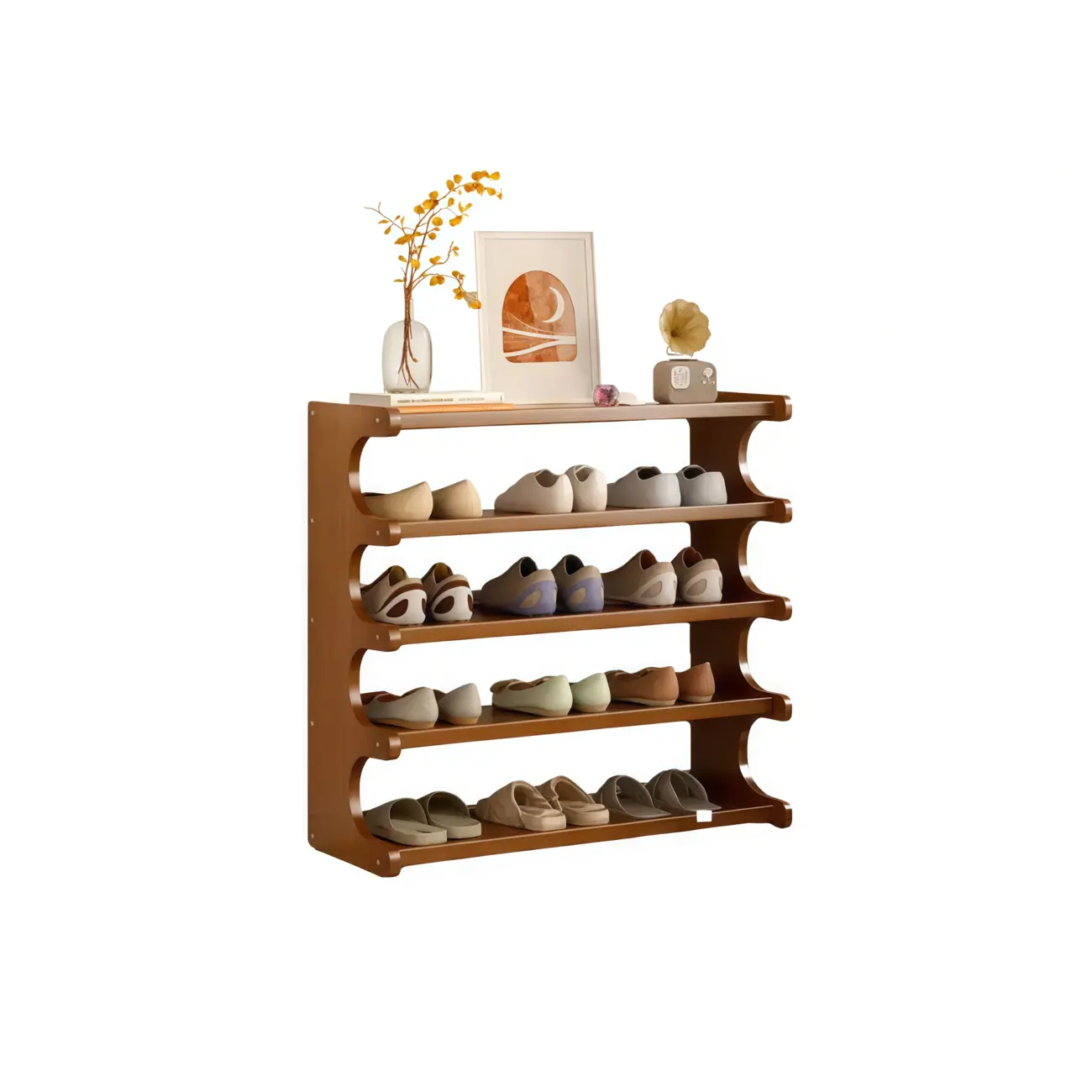 Modern Brown Shoe Rack Solid Wood Organizer Image - 23 | homeyfad