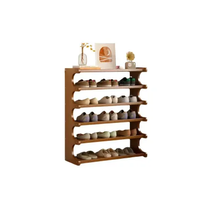 Modern Brown Shoe Rack Solid Wood Organizer Image - 24