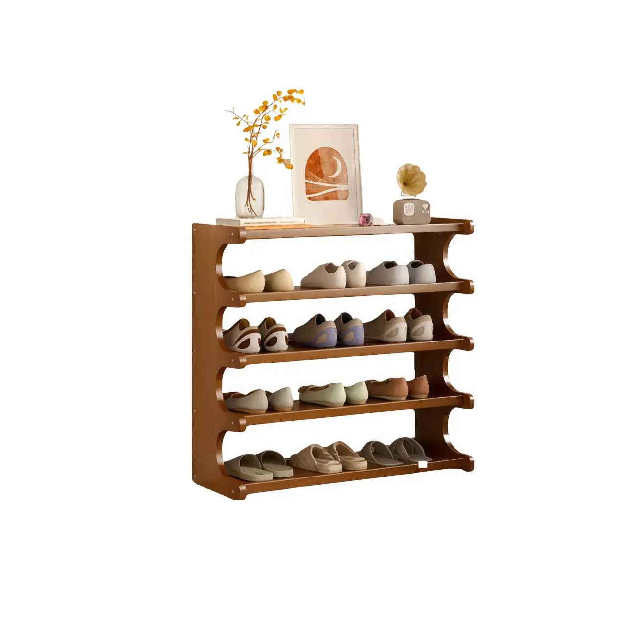 Modern Brown Shoe Rack Solid Wood Organizer Image - 25 | homeyfad