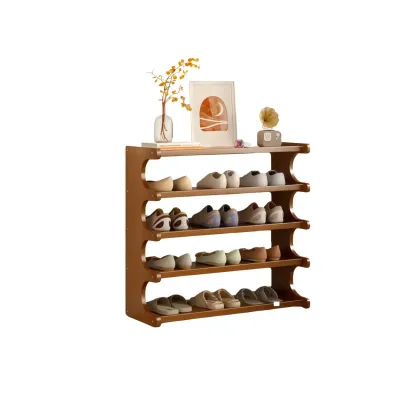 Modern Brown Shoe Rack Solid Wood Organizer Image - 25