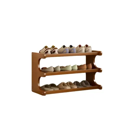 Modern Brown Shoe Rack Solid Wood Organizer Image - 26
