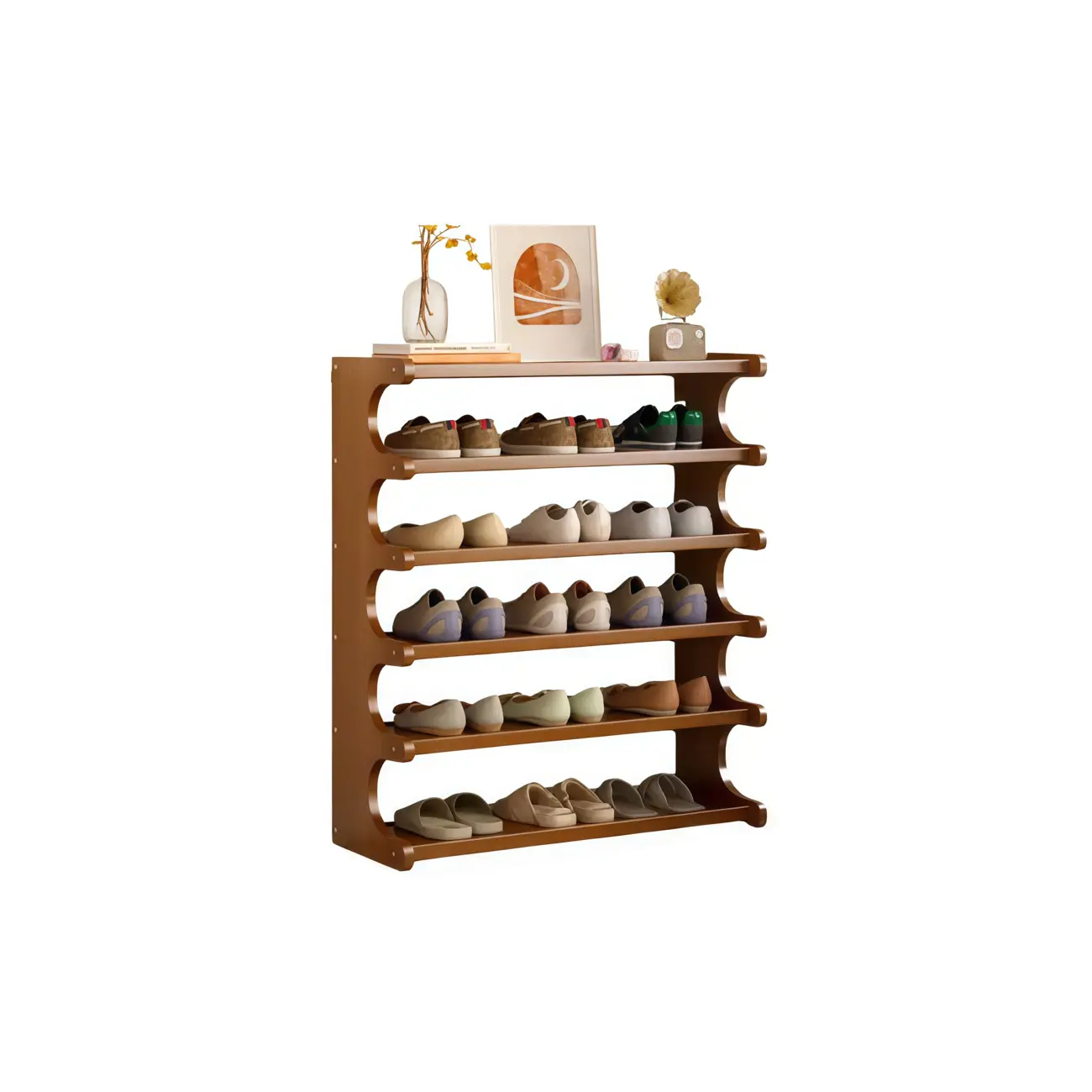 Modern Brown Shoe Rack Solid Wood Organizer Image - 27 | homeyfad