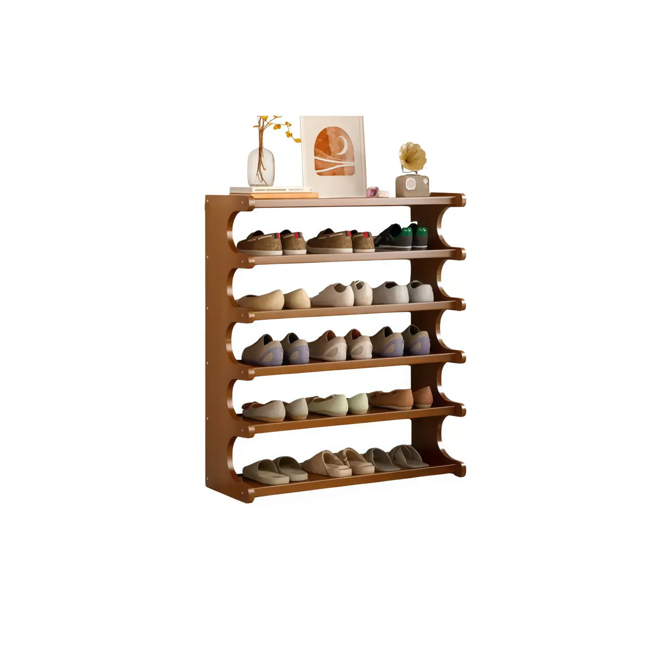 Modern Brown Shoe Rack Solid Wood Organizer Image - 28 | homeyfad