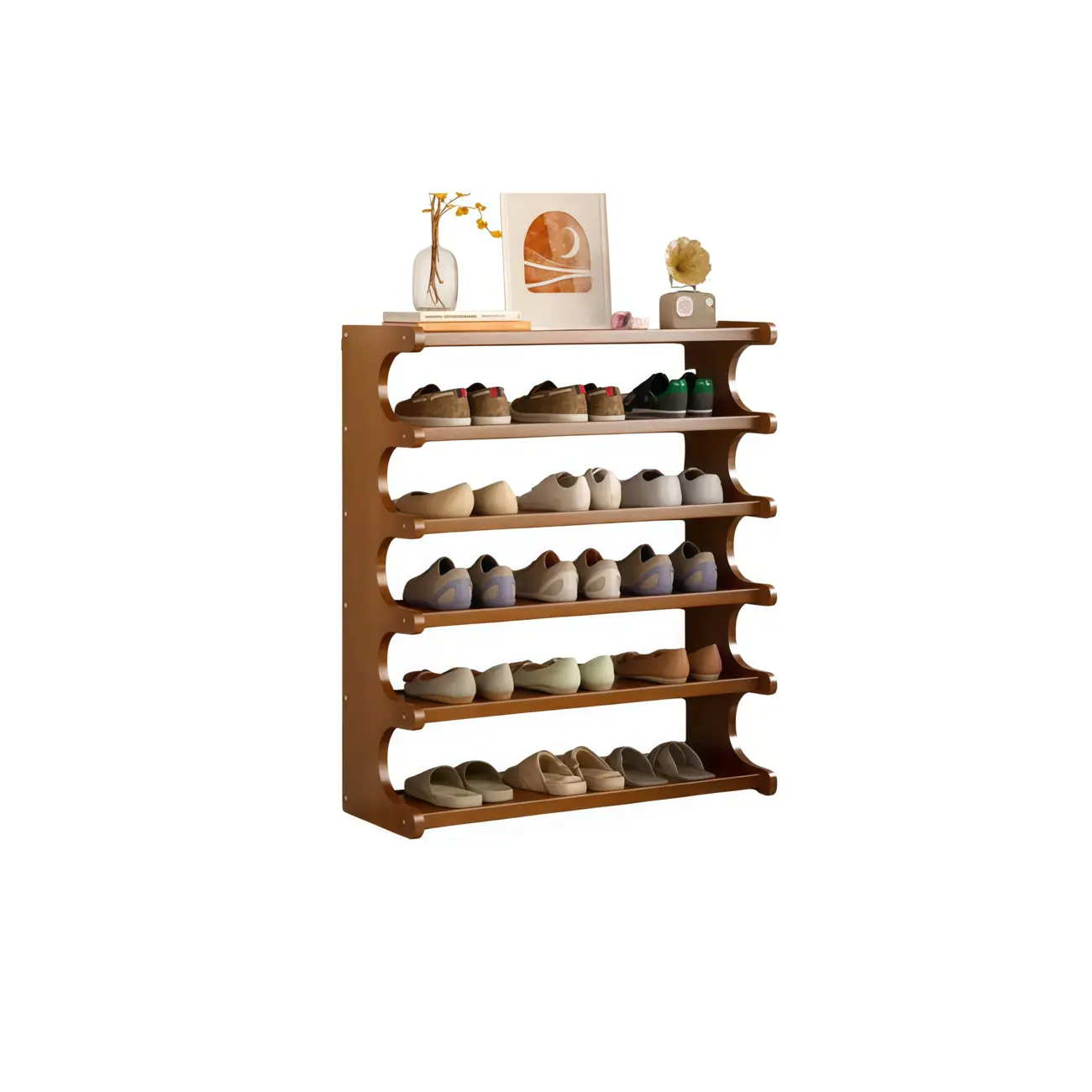 Modern Brown Shoe Rack Solid Wood Organizer Image - 29 | homeyfad