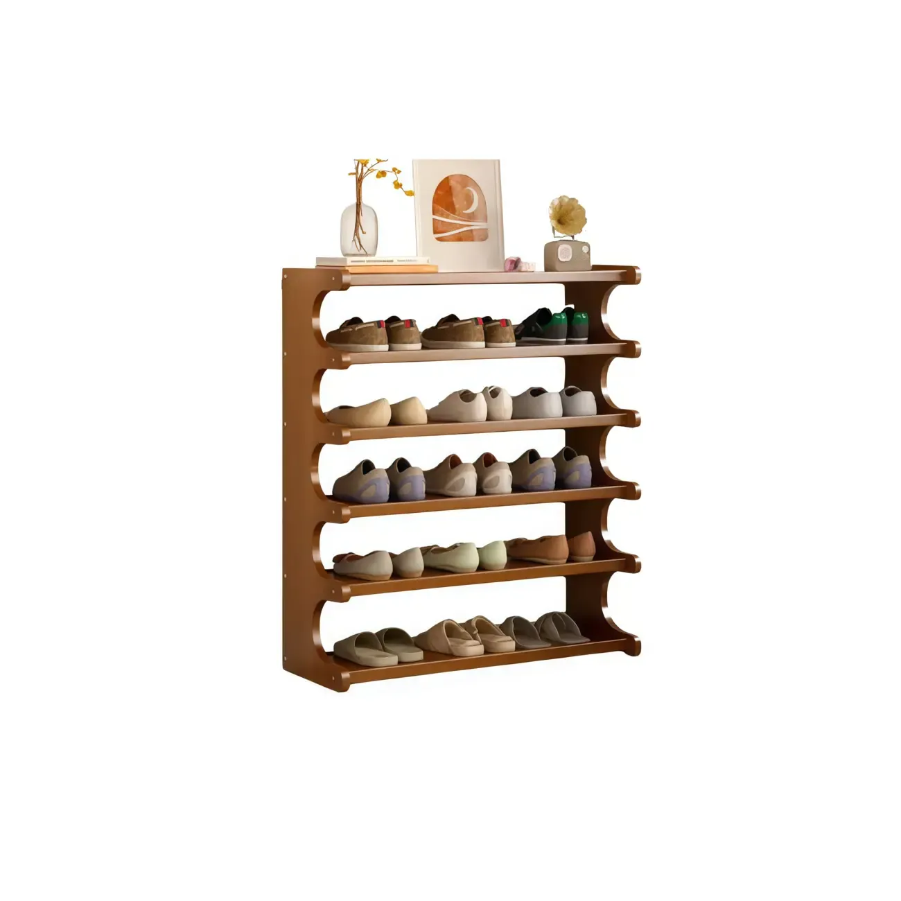Modern Brown Shoe Rack Solid Wood Organizer Image - 29