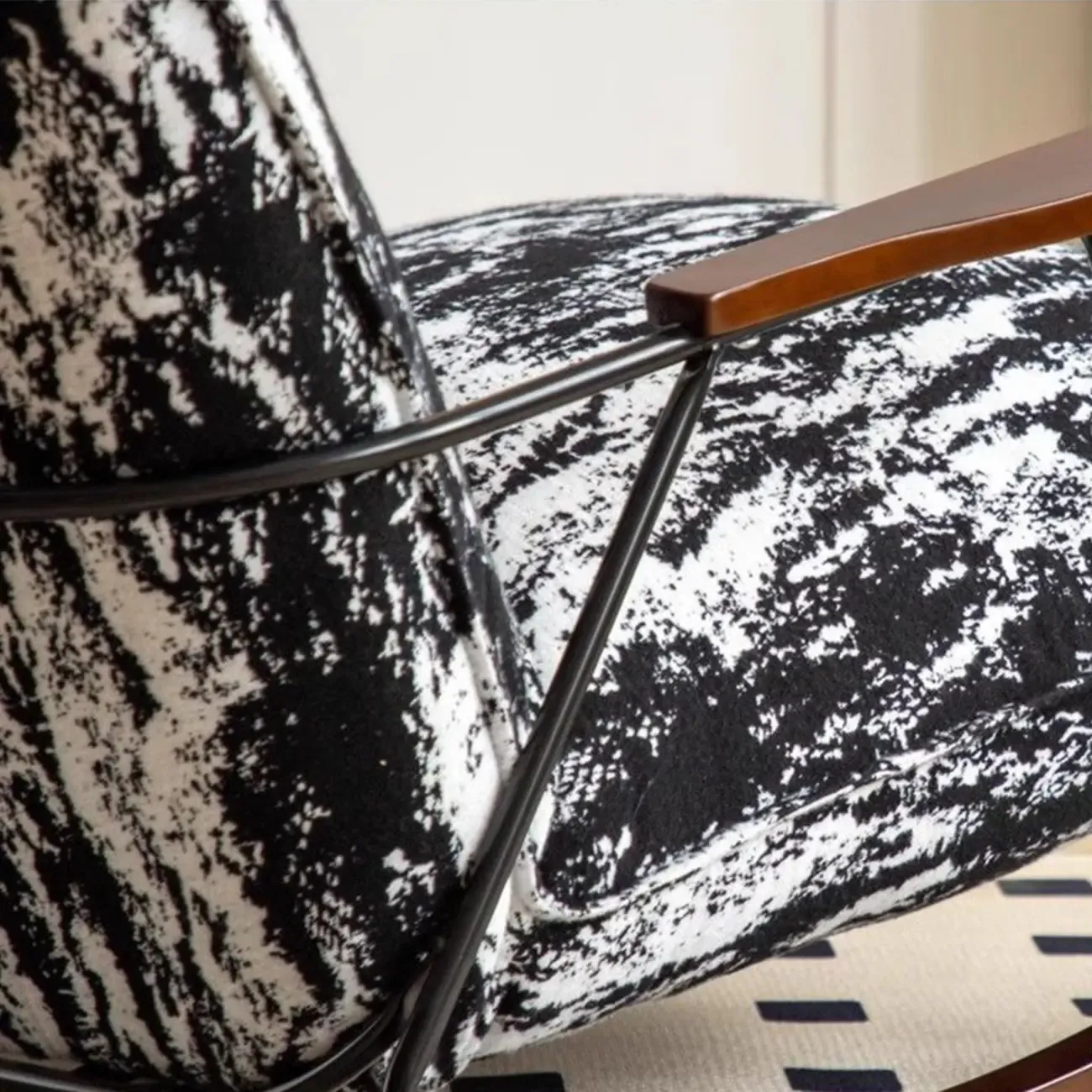 Modern Faux Mink Fleece Upholstered Metal Frame Rocking Chair Image - 2