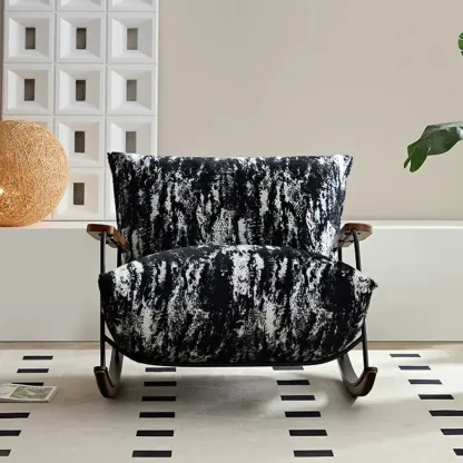 Modern Faux Mink Fleece Upholstered Metal Frame Rocking Chair Image - 4