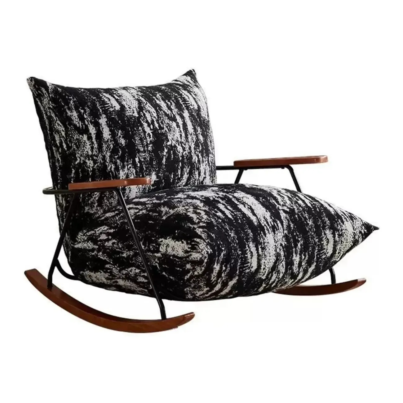 Modern Faux Mink Fleece Upholstered Metal Frame Rocking Chair Image - 13
