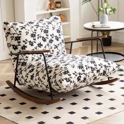 Modern Faux Mink Fleece Upholstered Metal Frame Rocking Chair Image - 5