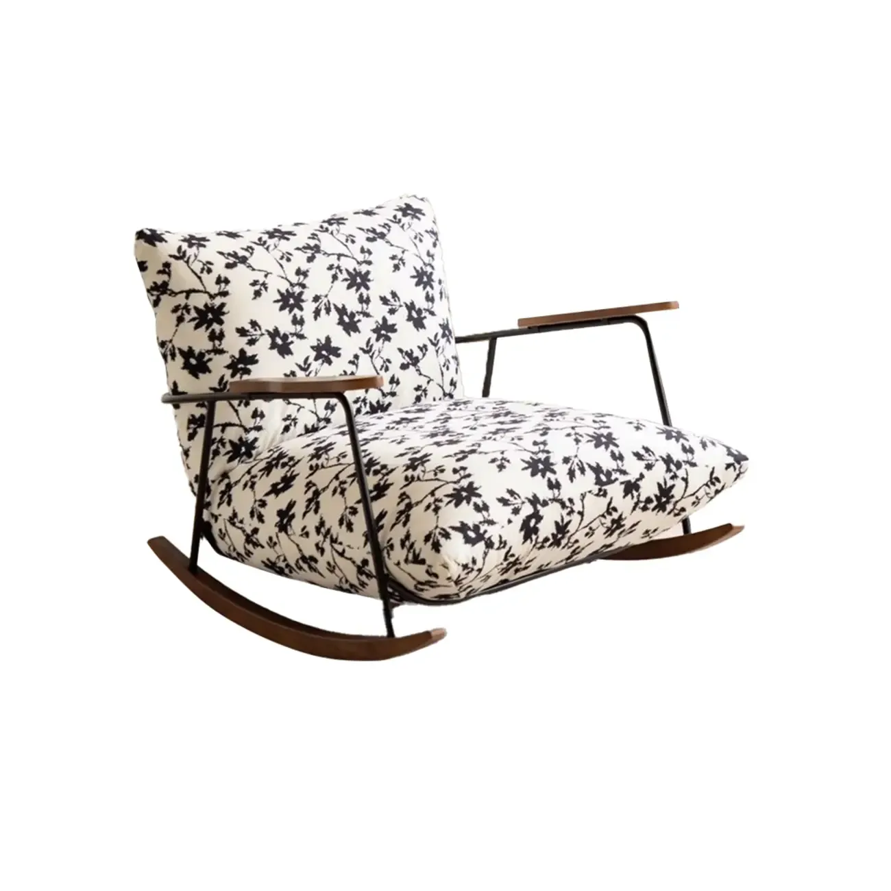 Modern Faux Mink Fleece Upholstered Metal Frame Rocking Chair Image - 11