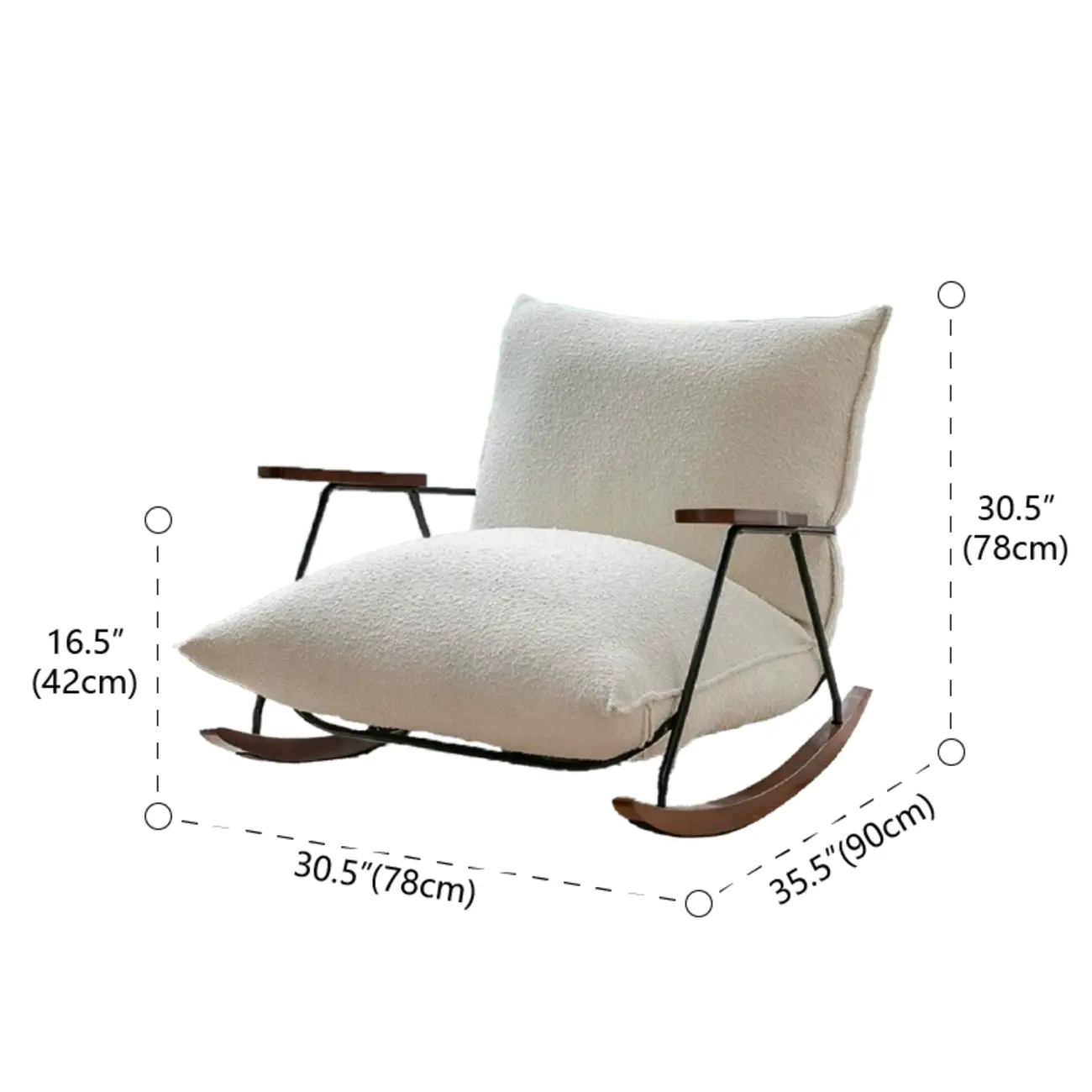 Modern Faux Mink Fleece Upholstered Metal Frame Rocking Chair #size | homeyfad