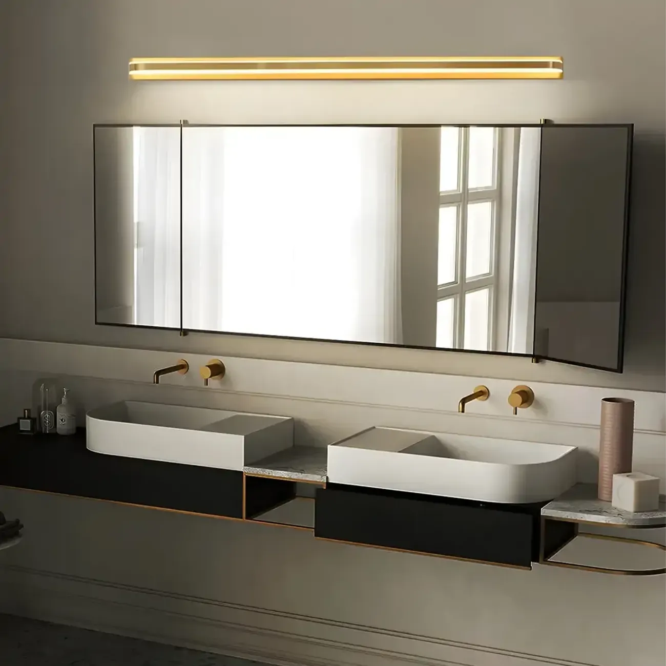 Modern Copper Linear Vanity Light with LED Bulbs for Bathroom Image - 2