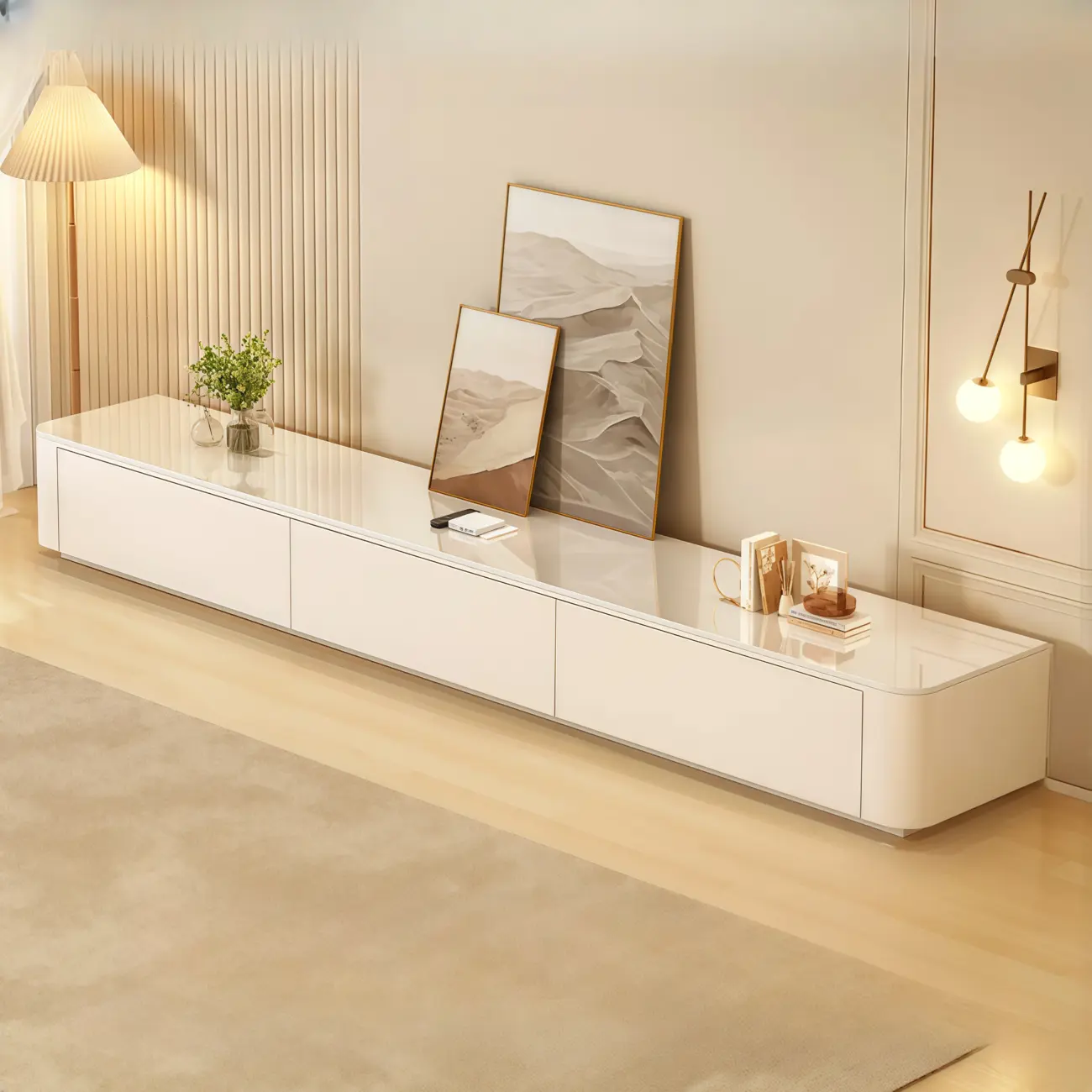 63" Sintered Stone Top Long TV Stand with Cable Management Image - 10 | homeyfad