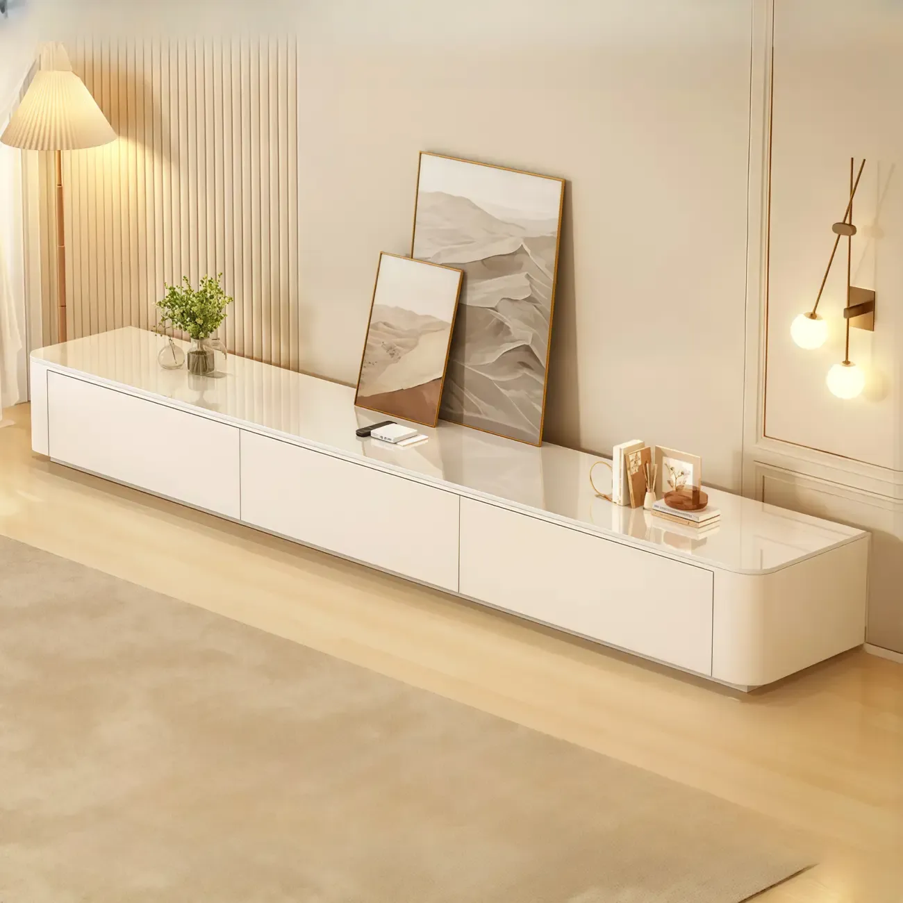 63" Sintered Stone Top Long TV Stand with Cable Management Image - 10