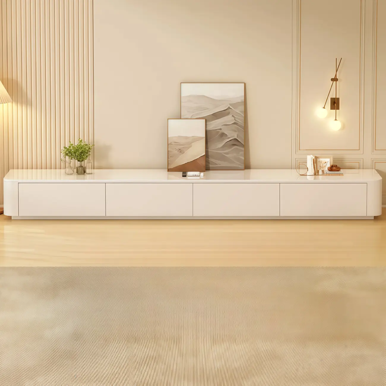 63" Sintered Stone Top Long TV Stand with Cable Management Image - 2 | homeyfad