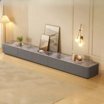 63" Sintered Stone Top Long TV Stand with Cable Management Image - 11