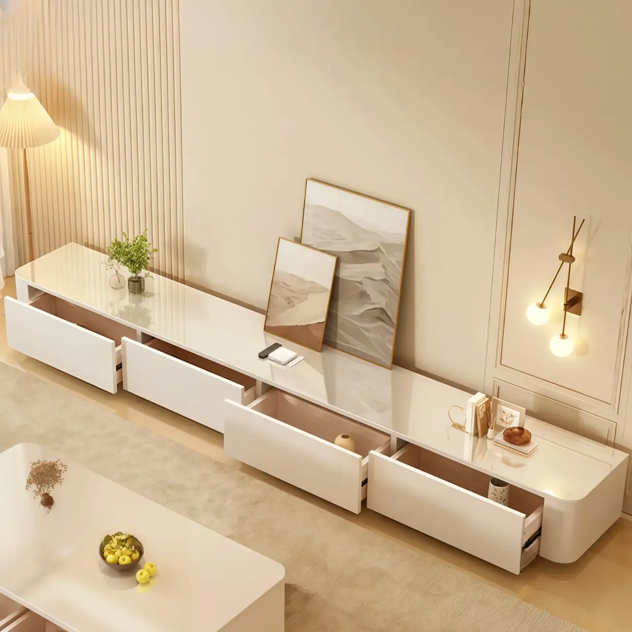 63" Sintered Stone Top Long TV Stand with Cable Management Image - 3