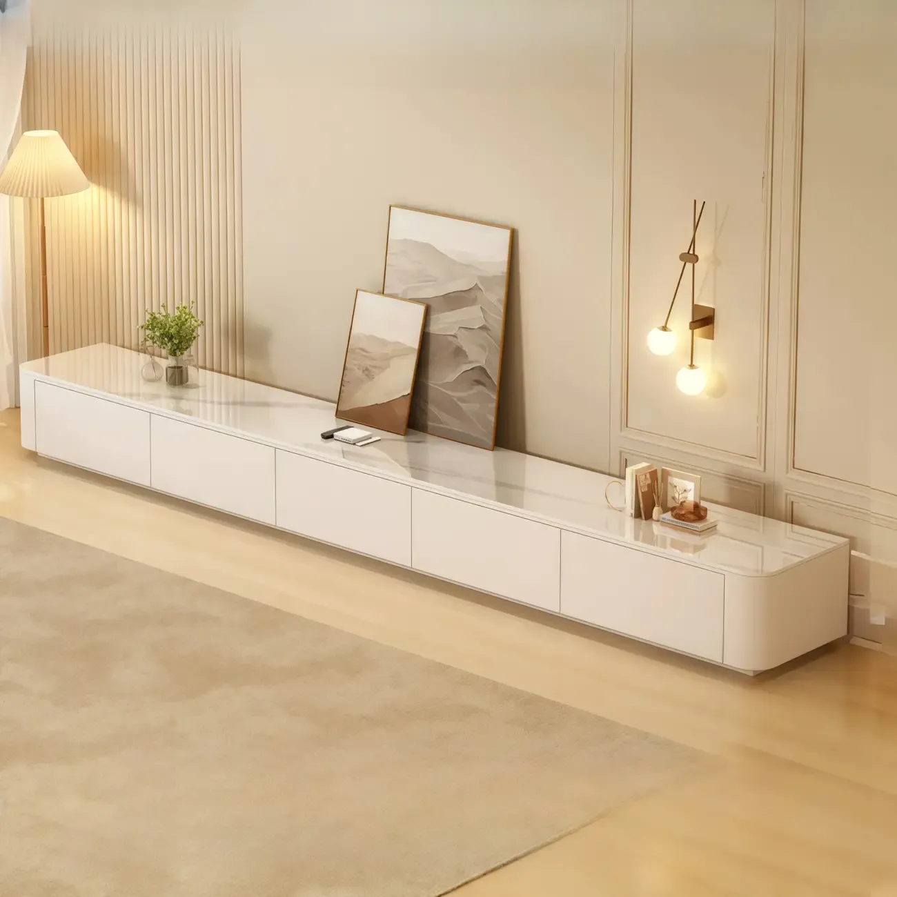 63" Sintered Stone Top Long TV Stand with Cable Management Image - 13