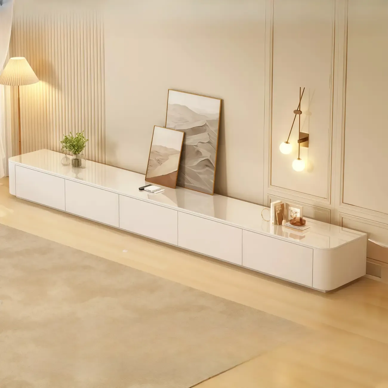 63" Sintered Stone Top Long TV Stand with Cable Management Image - 14