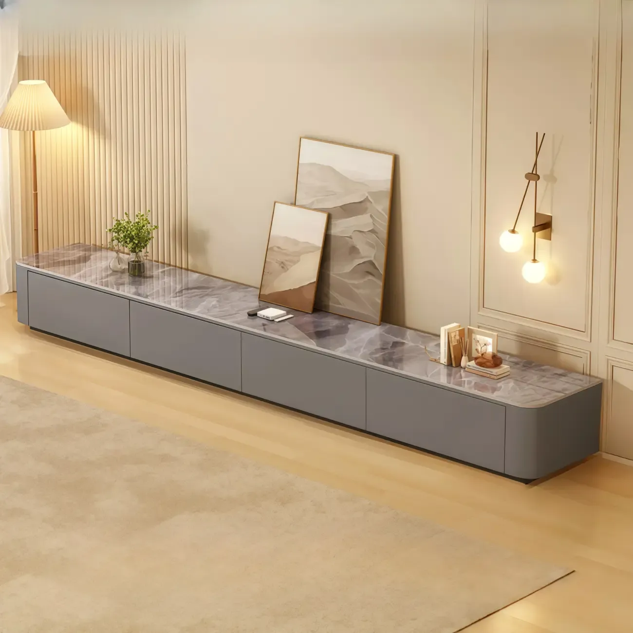 63" Sintered Stone Top Long TV Stand with Cable Management Image - 15