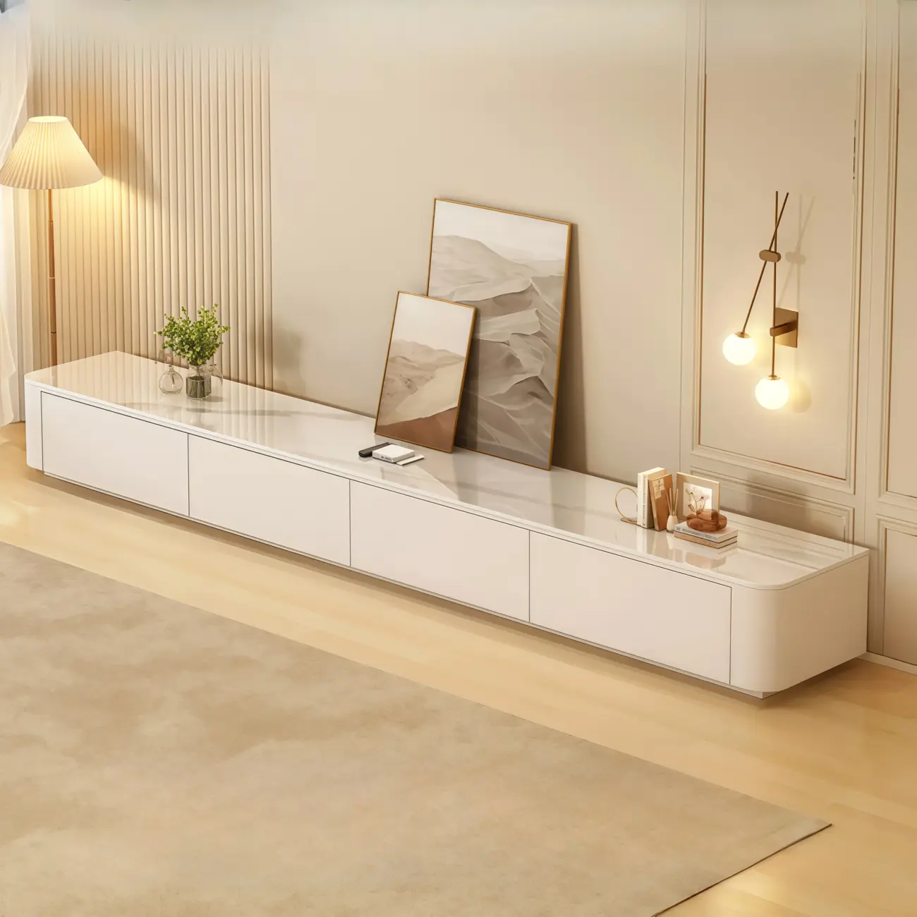 63" Sintered Stone Top Long TV Stand with Cable Management Image - 17 | homeyfad