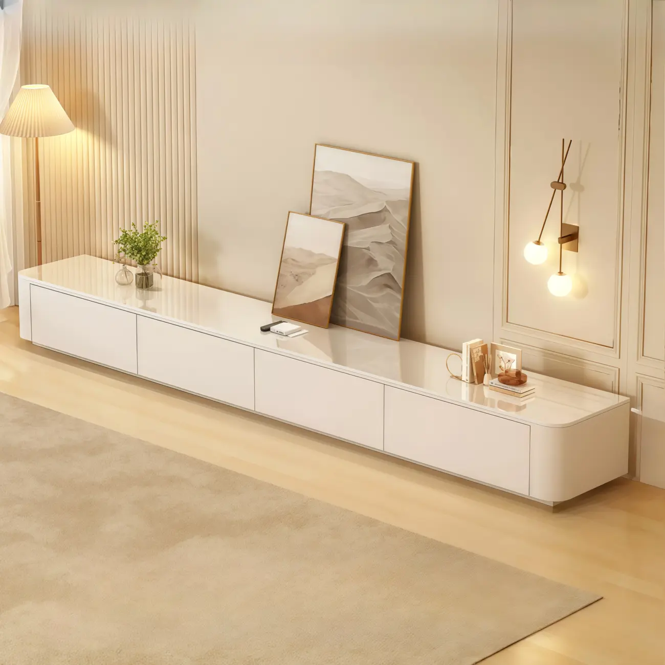 63" Sintered Stone Top Long TV Stand with Cable Management Image - 18 | homeyfad