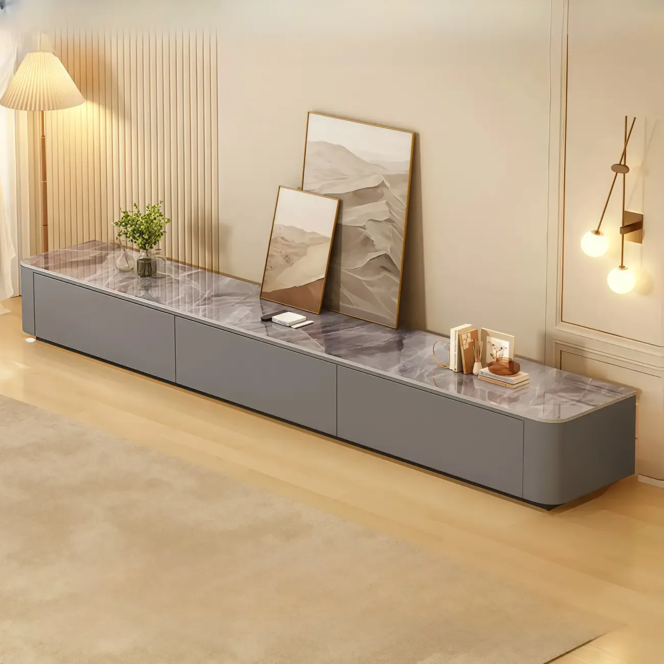 63" Sintered Stone Top Long TV Stand with Cable Management Image - 19