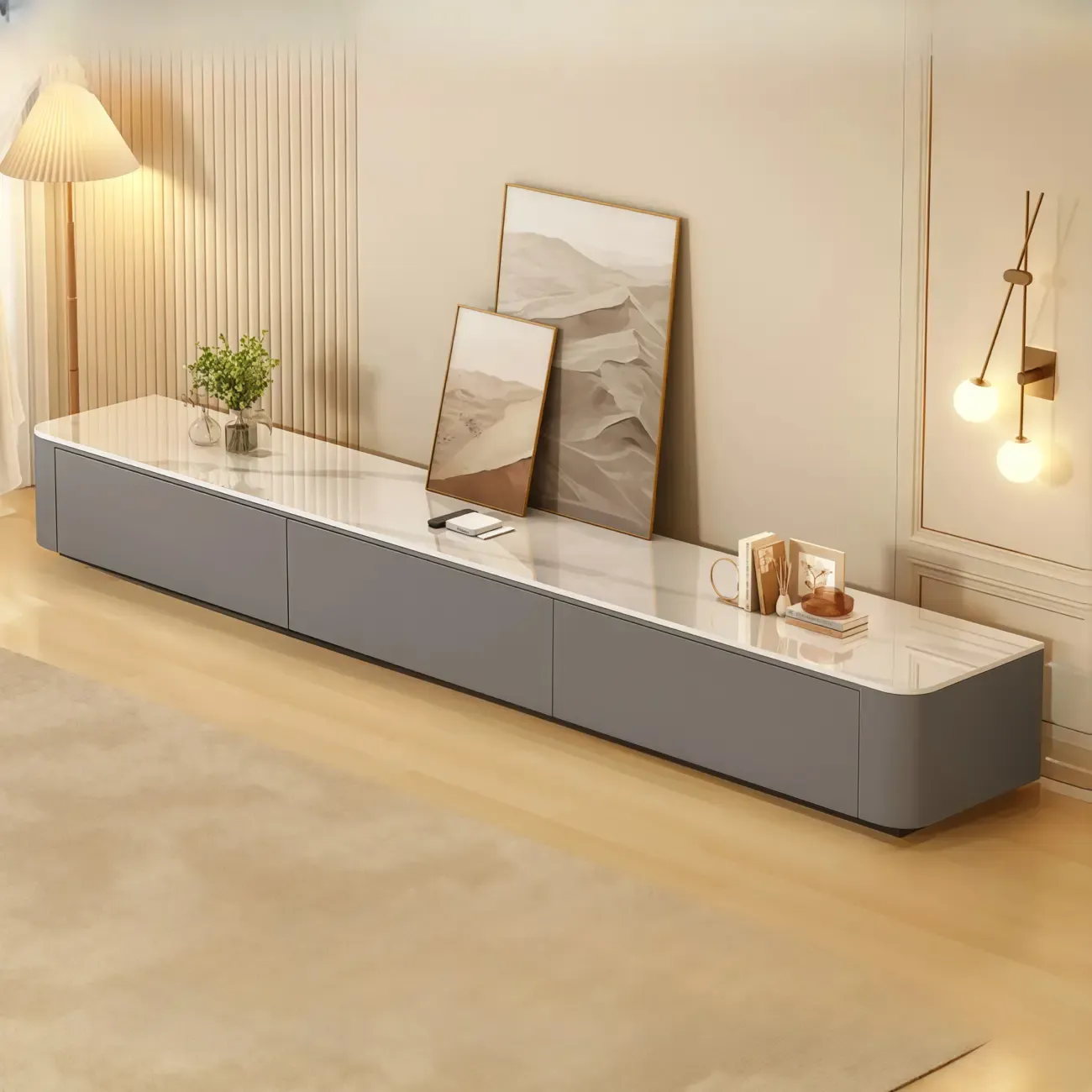 63" Sintered Stone Top Long TV Stand with Cable Management Image - 20