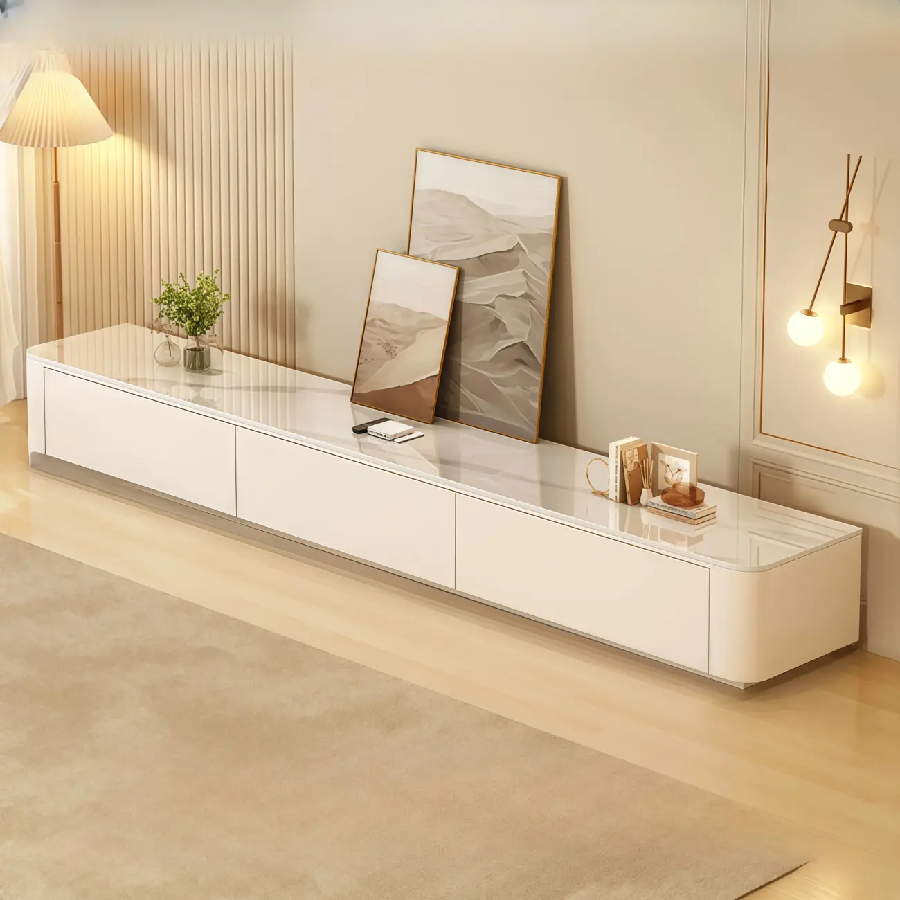 63" Sintered Stone Top Long TV Stand with Cable Management Image - 21 | homeyfad