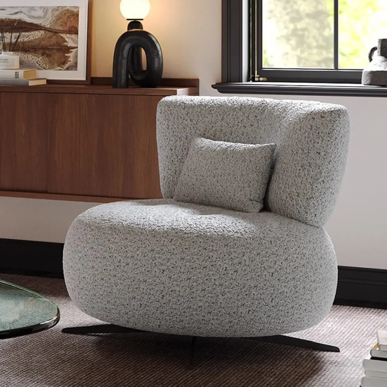 Swivel Contemporary Loop Velvet Accent Chair Pillow Included Image - 6