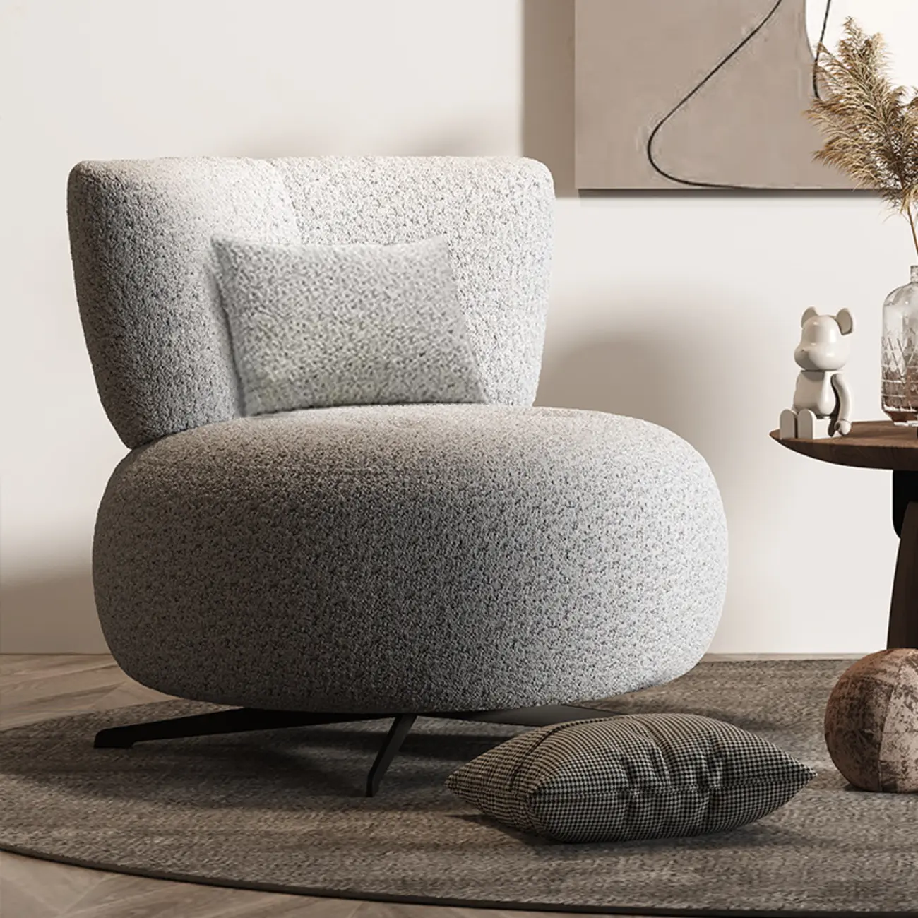 Swivel Contemporary Loop Velvet Accent Chair Pillow Included Image - 4 | homeyfad