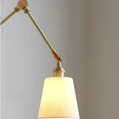 Antique Brass Swing Arm Wall Light with White Ceramics Shade Image - 8