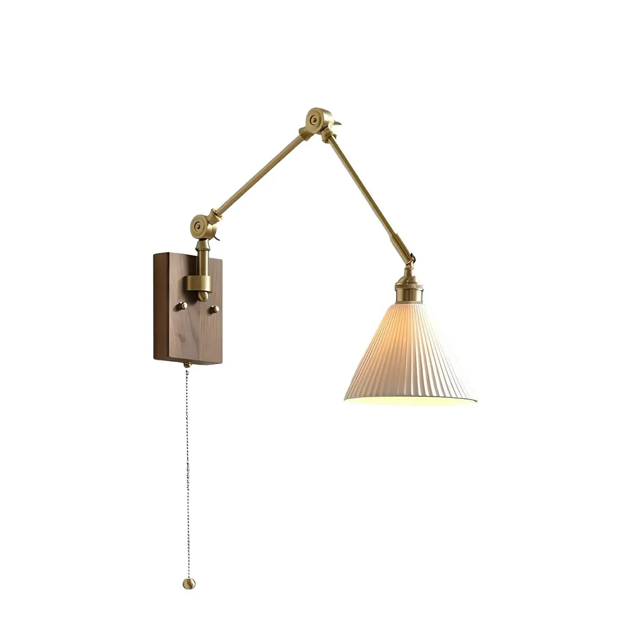 Antique Brass Swing Arm Wall Light with White Ceramics Shade Image - 9 | homeyfad
