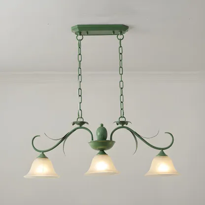 Green Glass 3-Light Floral Island Pendant Light for Kitchen Image - 4