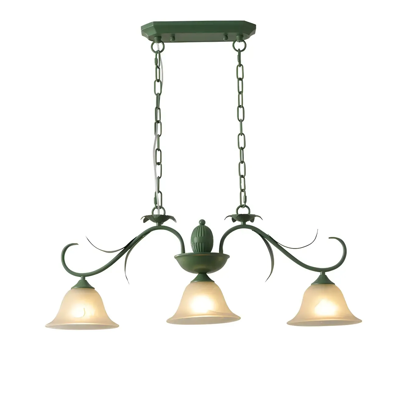Green Glass 3-Light Floral Island Pendant Light for Kitchen Image - 5