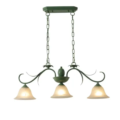 Green Glass 3-Light Floral Island Pendant Light for Kitchen Image - 5