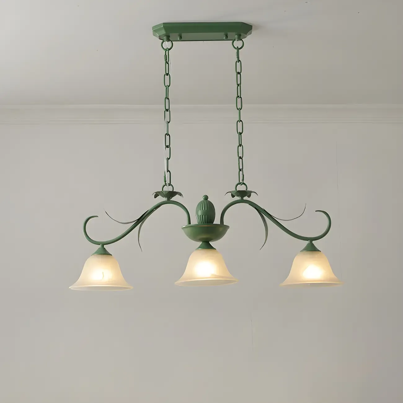 Green Glass 3-Light Floral Island Pendant Light for Kitchen Image - 6