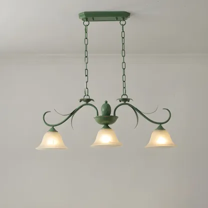 Green Glass 3-Light Floral Island Pendant Light for Kitchen Image - 6