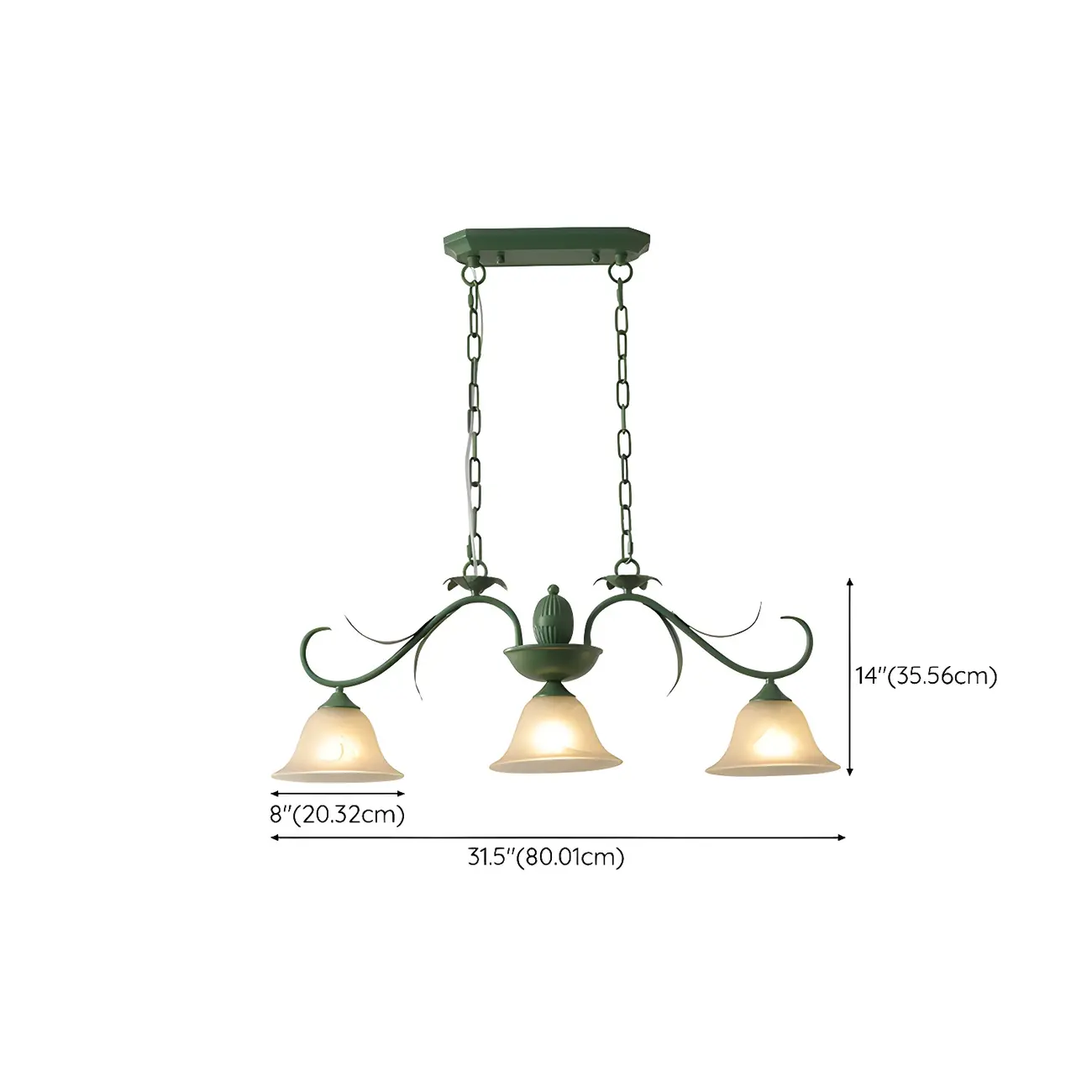 Green Glass 3-Light Floral Island Pendant Light for Kitchen #size