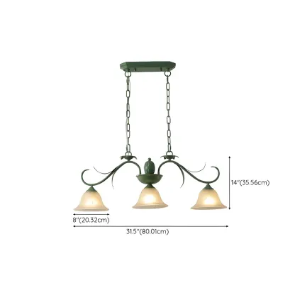 Green Glass 3-Light Floral Island Pendant Light for Kitchen #size